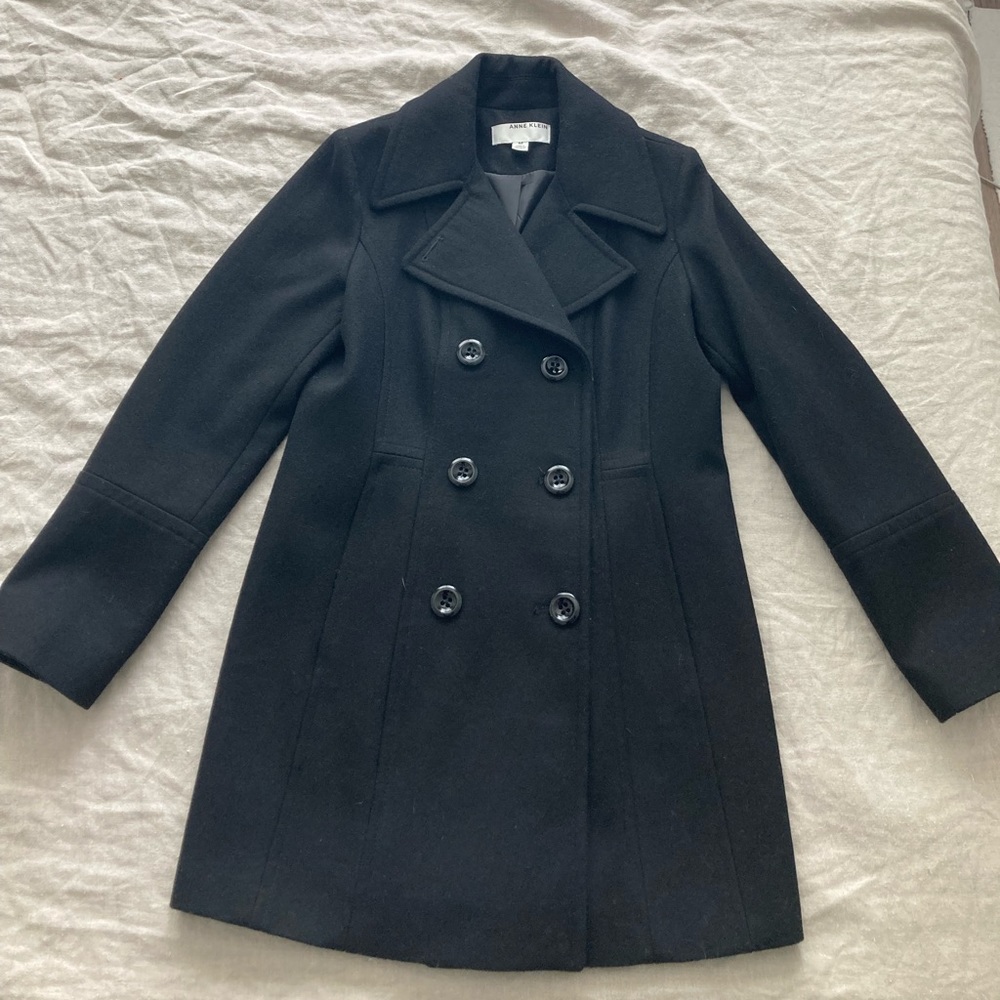 Anne Klein Women’s Wool Blend Pea Coat, Black, Size M